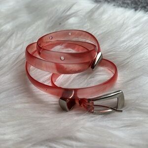 Vintage Rare 60’s-80’s Italian Lucite Belt Jelly Transparent Pink Red Silver